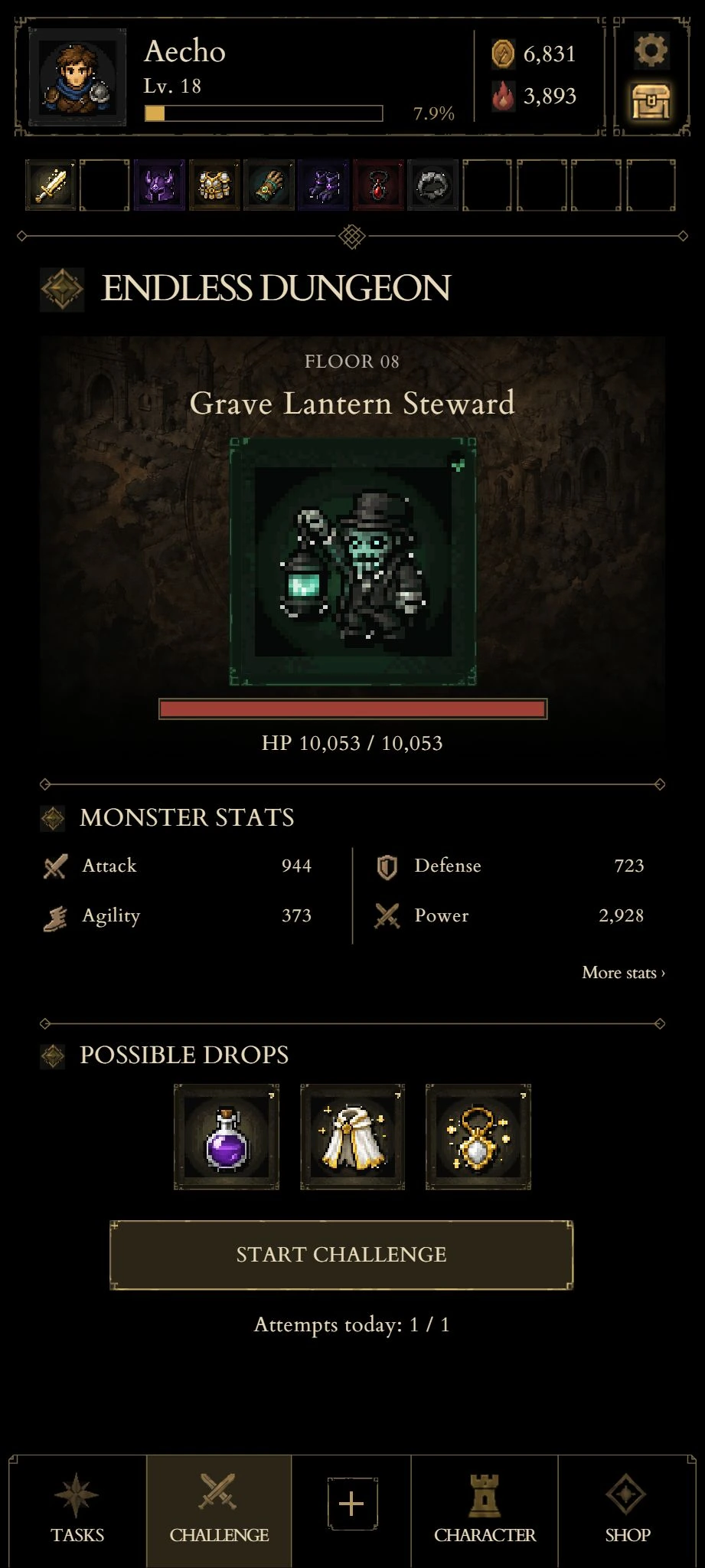 Endless Dungeon combat in Habit Dungeon