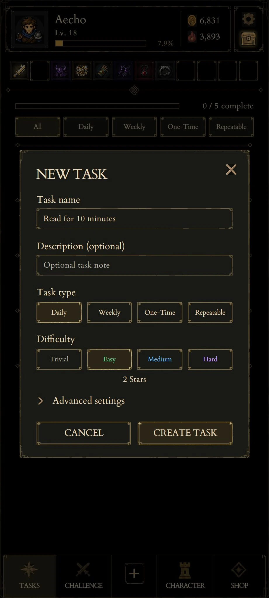 Create a habit in Habit Dungeon